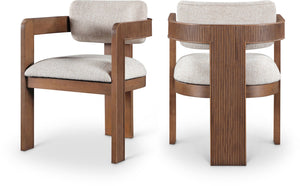 Meridian Furniture Sacha Beige Woven Upholstered Dining Chair with Fluted Walnut Wood Frame 11093Beige-C