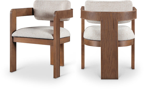 Meridian Furniture Sacha Beige Woven Upholstered Dining Chair with Fluted Walnut Wood Frame 11093Beige-C