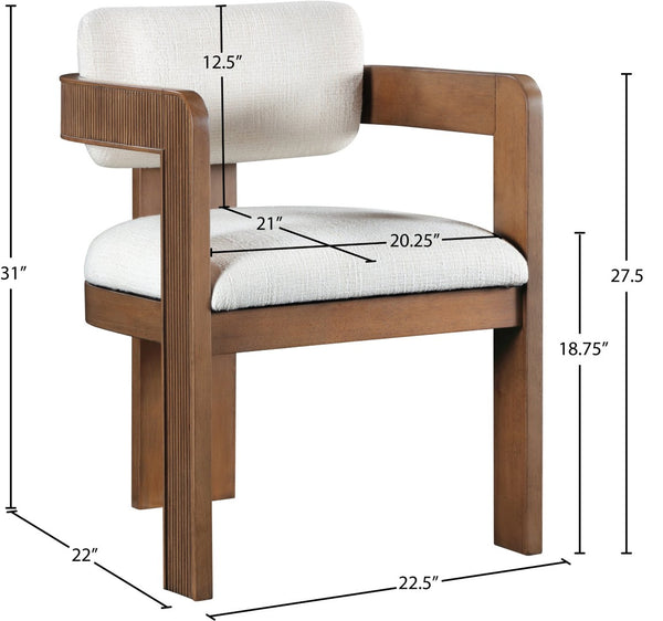 Meridian Furniture Sacha Cream Linen Weave Dining Chair with Fluted Walnut Legs for Modern Rooms 11093Cream-C