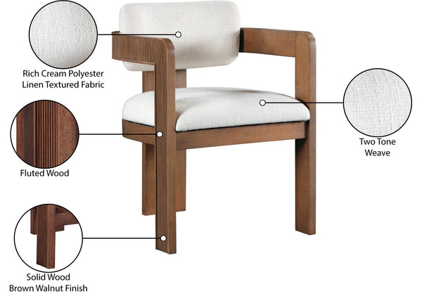 Meridian Furniture Sacha Cream Linen Weave Dining Chair with Fluted Walnut Legs for Modern Rooms 11093Cream-C