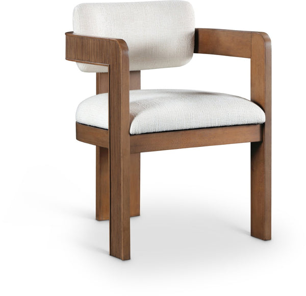 Meridian Furniture Sacha Cream Linen Weave Dining Chair with Fluted Walnut Legs for Modern Rooms 11093Cream-C