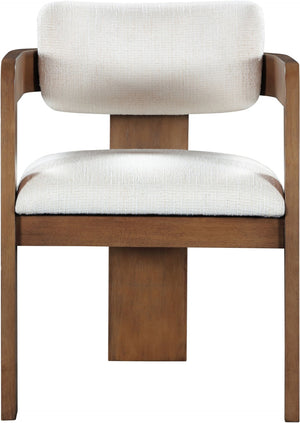 Meridian Furniture Sacha Cream Linen Weave Dining Chair with Fluted Walnut Legs for Modern Rooms 11093Cream-C