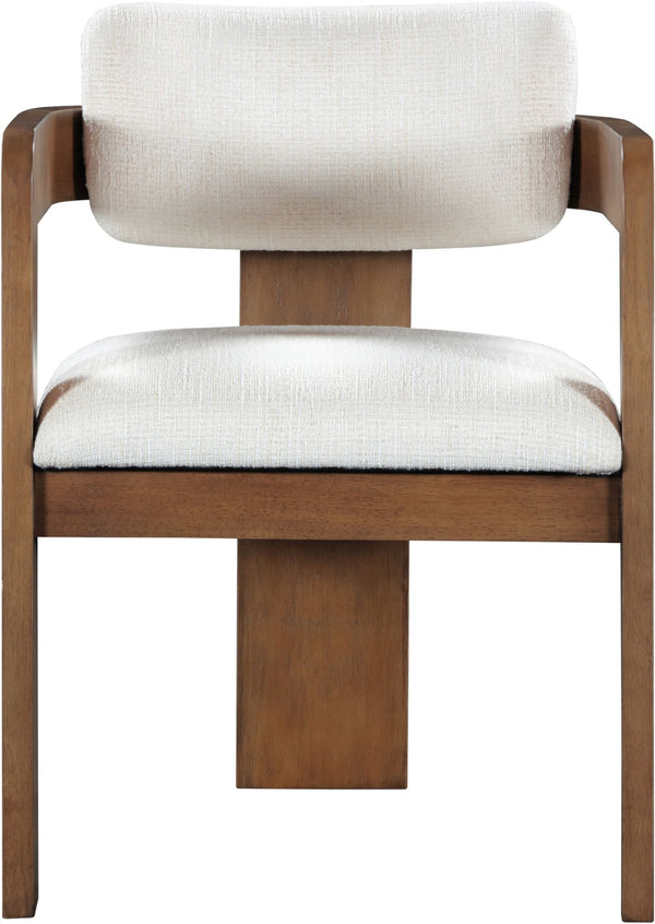 Meridian Furniture Sacha Cream Linen Weave Dining Chair with Fluted Walnut Legs for Modern Rooms 11093Cream-C