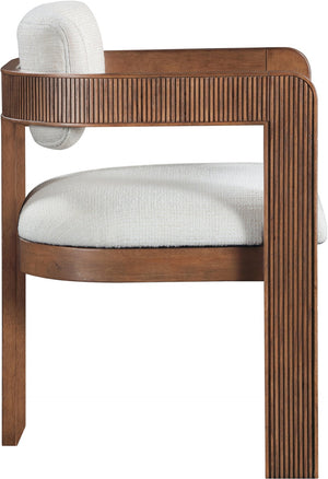 Meridian Furniture Sacha Cream Linen Weave Dining Chair with Fluted Walnut Legs for Modern Rooms 11093Cream-C