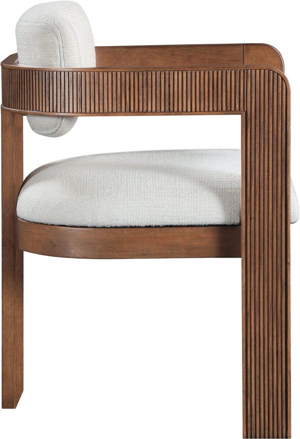 Meridian Furniture Sacha Cream Linen Weave Dining Chair with Fluted Walnut Legs for Modern Rooms 11093Cream-C
