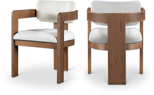 Meridian Furniture Sacha Cream Linen Weave Dining Chair with Fluted Walnut Legs for Modern Rooms 11093Cream-C