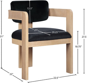 Meridian Furniture Sacha Fluted Solid Wood Dining Chair with Dense Black Velvet Upholstered Seat and Back 11094Black-C