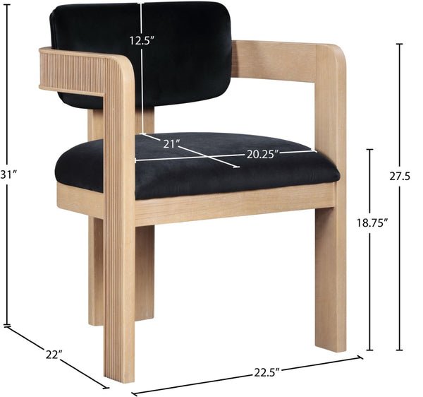 Meridian Furniture Sacha Fluted Solid Wood Dining Chair with Dense Black Velvet Upholstered Seat and Back 11094Black-C