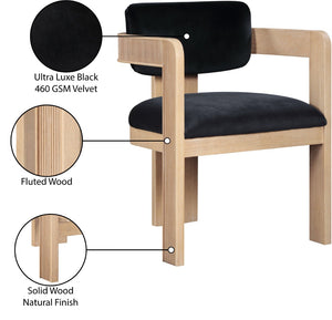 Meridian Furniture Sacha Fluted Solid Wood Dining Chair with Dense Black Velvet Upholstered Seat and Back 11094Black-C