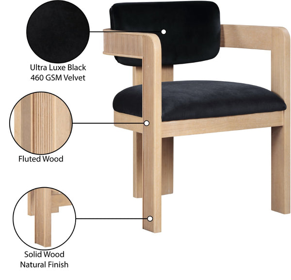 Meridian Furniture Sacha Fluted Solid Wood Dining Chair with Dense Black Velvet Upholstered Seat and Back 11094Black-C