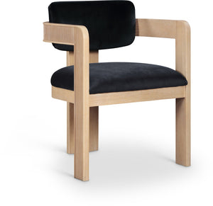 Meridian Furniture Sacha Fluted Solid Wood Dining Chair with Dense Black Velvet Upholstered Seat and Back 11094Black-C