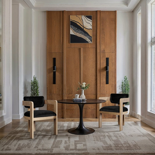 Meridian Furniture Sacha Fluted Solid Wood Dining Chair with Dense Black Velvet Upholstered Seat and Back 11094Black-C