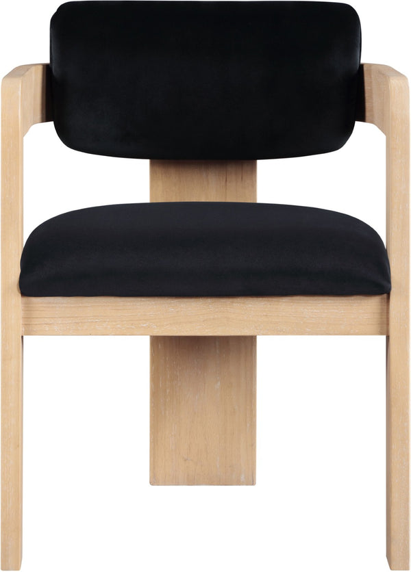 Meridian Furniture Sacha Fluted Solid Wood Dining Chair with Dense Black Velvet Upholstered Seat and Back 11094Black-C