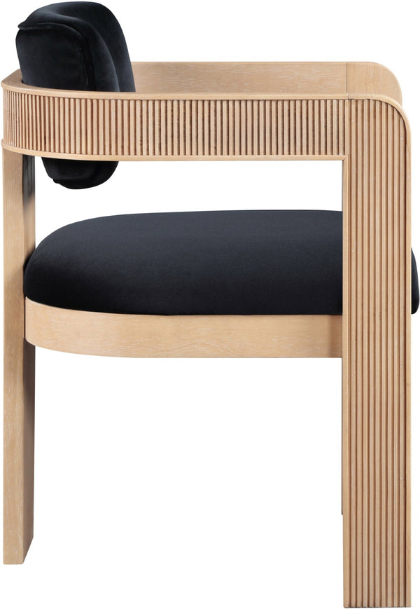Meridian Furniture Sacha Fluted Solid Wood Dining Chair with Dense Black Velvet Upholstered Seat and Back 11094Black-C