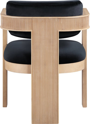 Meridian Furniture Sacha Fluted Solid Wood Dining Chair with Dense Black Velvet Upholstered Seat and Back 11094Black-C