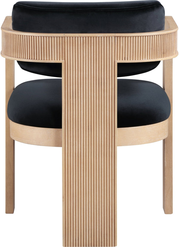 Meridian Furniture Sacha Fluted Solid Wood Dining Chair with Dense Black Velvet Upholstered Seat and Back 11094Black-C