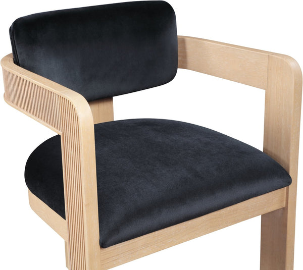 Meridian Furniture Sacha Fluted Solid Wood Dining Chair with Dense Black Velvet Upholstered Seat and Back 11094Black-C