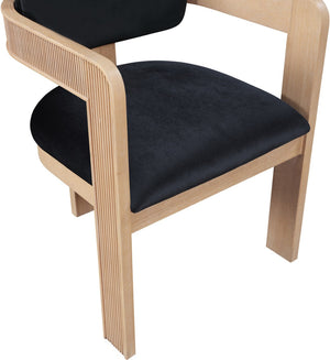 Meridian Furniture Sacha Fluted Solid Wood Dining Chair with Dense Black Velvet Upholstered Seat and Back 11094Black-C
