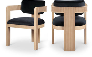 Meridian Furniture Sacha Fluted Solid Wood Dining Chair with Dense Black Velvet Upholstered Seat and Back 11094Black-C