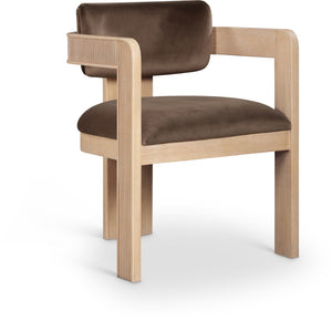 Meridian Furniture Sacha Fluted Wood Frame Velvet Dining Chair with Warm Natural Finish for Modern Homes 11094Brown-C