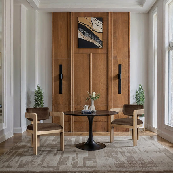 Meridian Furniture Sacha Fluted Wood Frame Velvet Dining Chair with Warm Natural Finish for Modern Homes 11094Brown-C