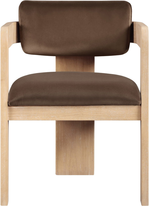 Meridian Furniture Sacha Fluted Wood Frame Velvet Dining Chair with Warm Natural Finish for Modern Homes 11094Brown-C