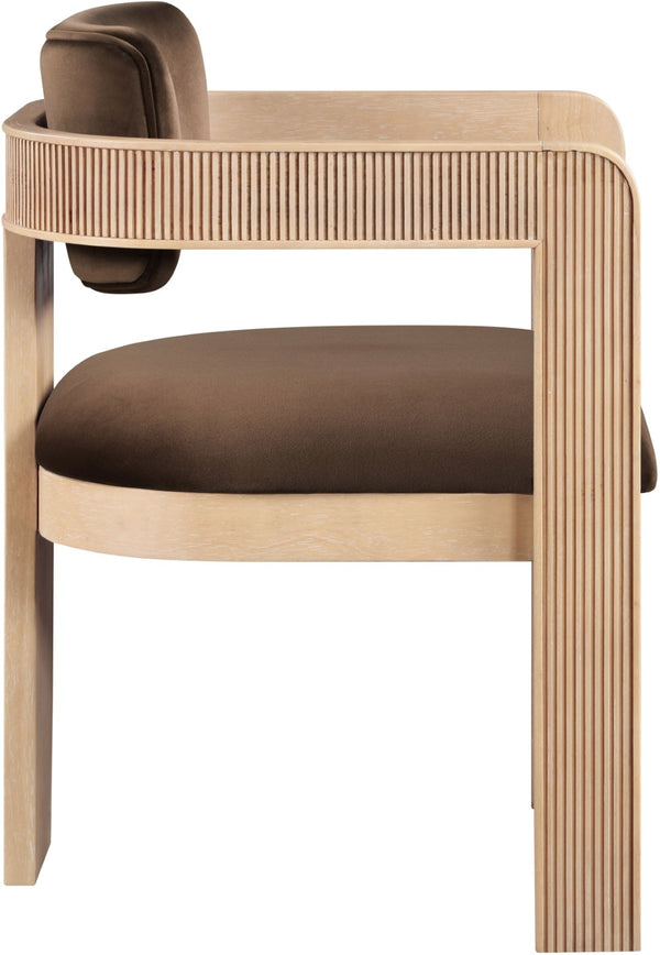 Meridian Furniture Sacha Fluted Wood Frame Velvet Dining Chair with Warm Natural Finish for Modern Homes 11094Brown-C