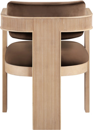 Meridian Furniture Sacha Fluted Wood Frame Velvet Dining Chair with Warm Natural Finish for Modern Homes 11094Brown-C