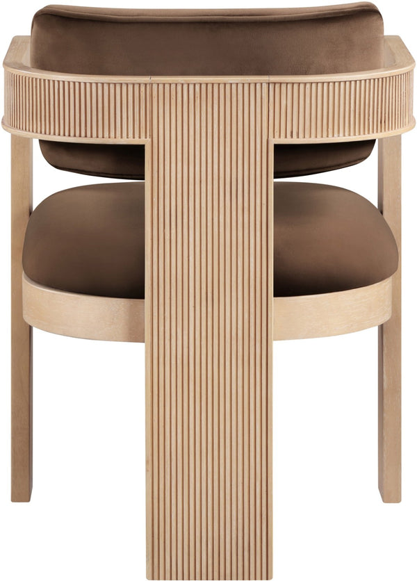 Meridian Furniture Sacha Fluted Wood Frame Velvet Dining Chair with Warm Natural Finish for Modern Homes 11094Brown-C