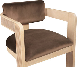 Meridian Furniture Sacha Fluted Wood Frame Velvet Dining Chair with Warm Natural Finish for Modern Homes 11094Brown-C