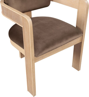 Meridian Furniture Sacha Fluted Wood Frame Velvet Dining Chair with Warm Natural Finish for Modern Homes 11094Brown-C