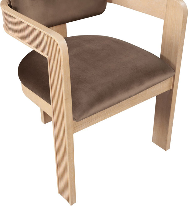 Meridian Furniture Sacha Fluted Wood Frame Velvet Dining Chair with Warm Natural Finish for Modern Homes 11094Brown-C