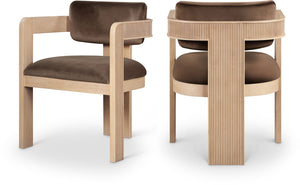 Meridian Furniture Sacha Fluted Wood Frame Velvet Dining Chair with Warm Natural Finish for Modern Homes 11094Brown-C