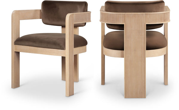 Meridian Furniture Sacha Fluted Wood Frame Velvet Dining Chair with Warm Natural Finish for Modern Homes 11094Brown-C