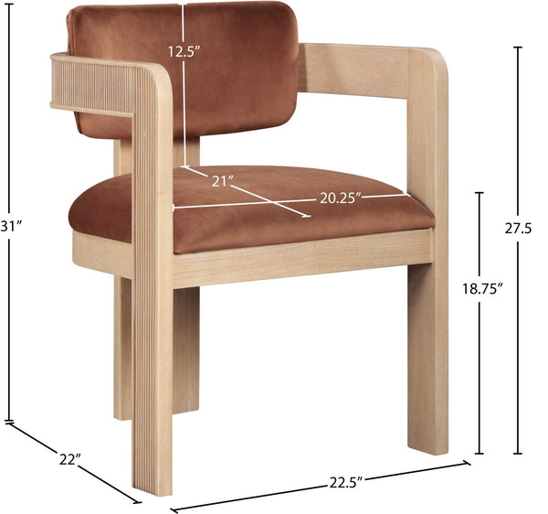 Meridian Furniture Sacha Cognac Velvet Dining Chair with Fluted Wood Frame for Modern Farmhouse Tables 11094Cognac-C
