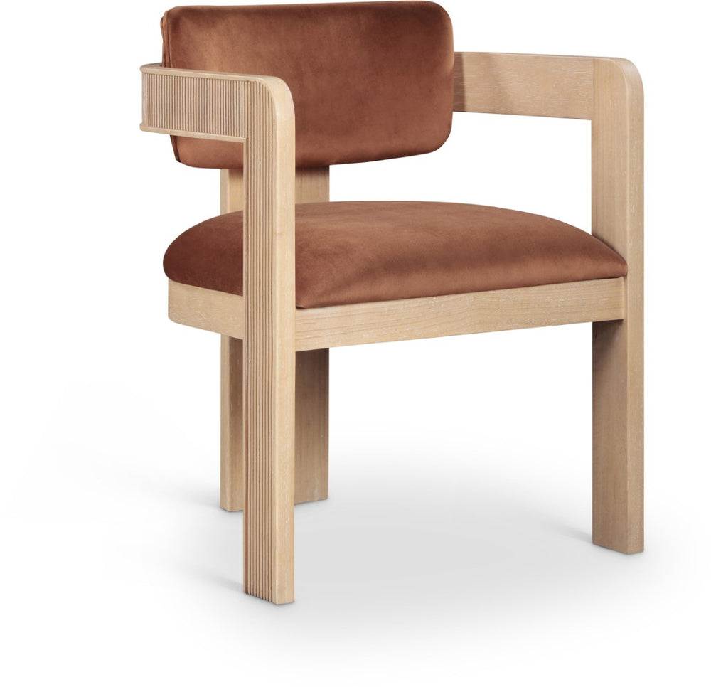 Meridian Furniture Sacha Cognac Velvet Dining Chair with Fluted Wood Frame for Modern Farmhouse Tables 11094Cognac-C