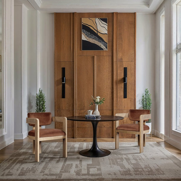 Meridian Furniture Sacha Cognac Velvet Dining Chair with Fluted Wood Frame for Modern Farmhouse Tables 11094Cognac-C