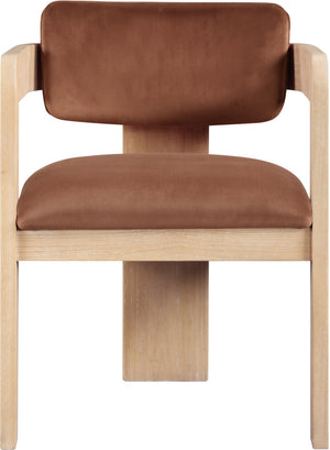 Meridian Furniture Sacha Cognac Velvet Dining Chair with Fluted Wood Frame for Modern Farmhouse Tables 11094Cognac-C