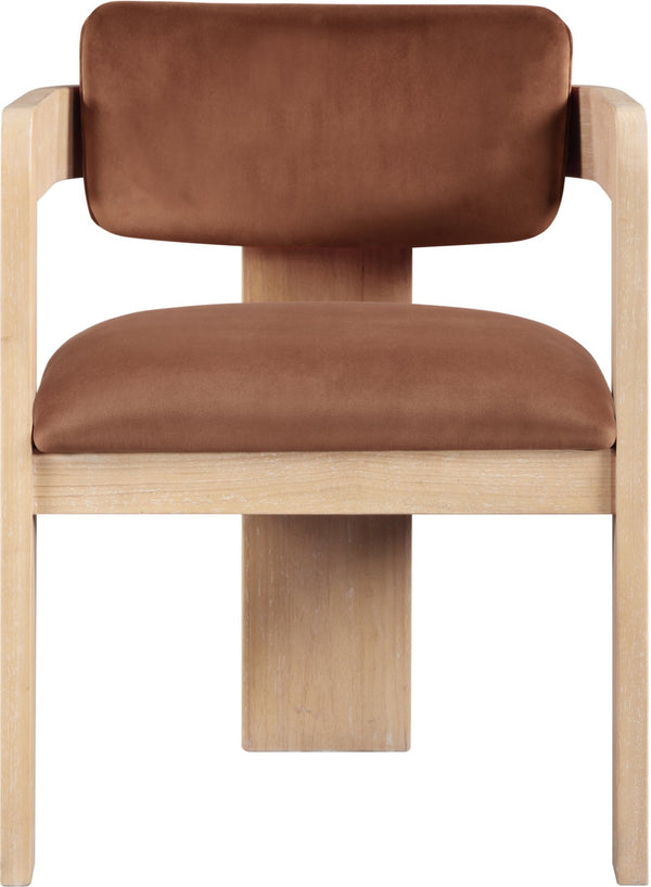Meridian Furniture Sacha Cognac Velvet Dining Chair with Fluted Wood Frame for Modern Farmhouse Tables 11094Cognac-C
