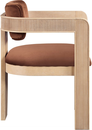Meridian Furniture Sacha Cognac Velvet Dining Chair with Fluted Wood Frame for Modern Farmhouse Tables 11094Cognac-C