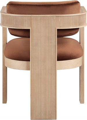 Meridian Furniture Sacha Cognac Velvet Dining Chair with Fluted Wood Frame for Modern Farmhouse Tables 11094Cognac-C