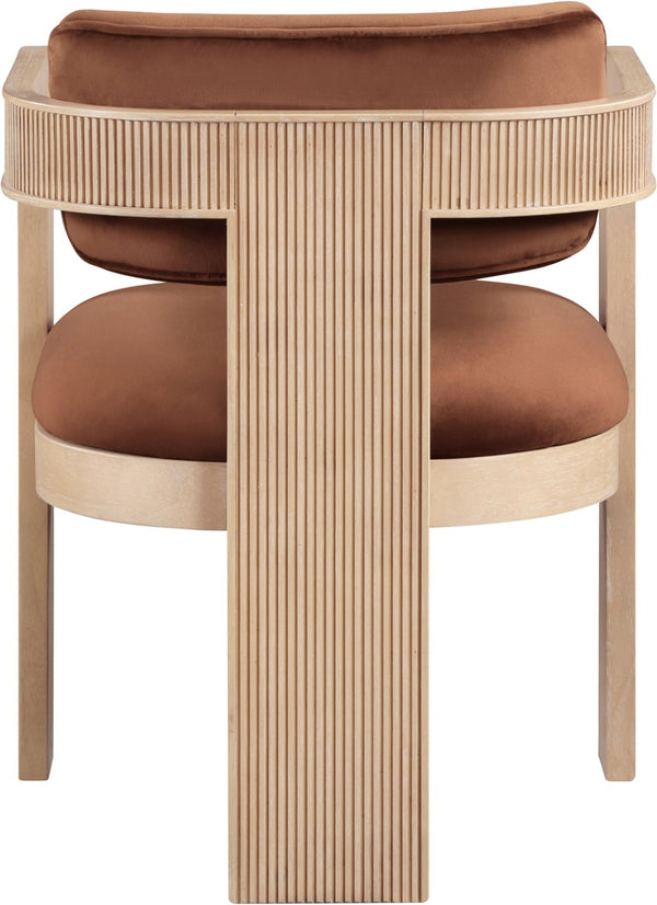 Meridian Furniture Sacha Cognac Velvet Dining Chair with Fluted Wood Frame for Modern Farmhouse Tables 11094Cognac-C