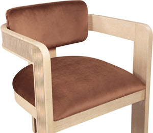 Meridian Furniture Sacha Cognac Velvet Dining Chair with Fluted Wood Frame for Modern Farmhouse Tables 11094Cognac-C