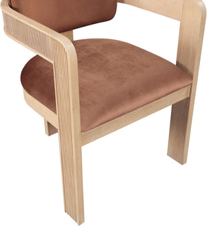 Meridian Furniture Sacha Cognac Velvet Dining Chair with Fluted Wood Frame for Modern Farmhouse Tables 11094Cognac-C