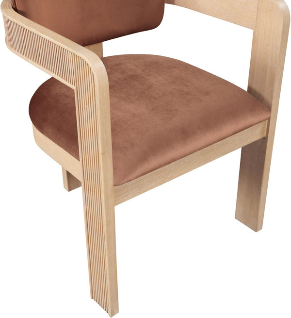 Meridian Furniture Sacha Cognac Velvet Dining Chair with Fluted Wood Frame for Modern Farmhouse Tables 11094Cognac-C