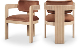 Meridian Furniture Sacha Cognac Velvet Dining Chair with Fluted Wood Frame for Modern Farmhouse Tables 11094Cognac-C