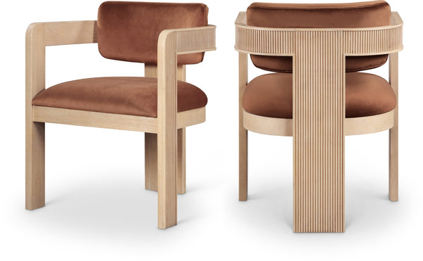 Meridian Furniture Sacha Cognac Velvet Dining Chair with Fluted Wood Frame for Modern Farmhouse Tables 11094Cognac-C