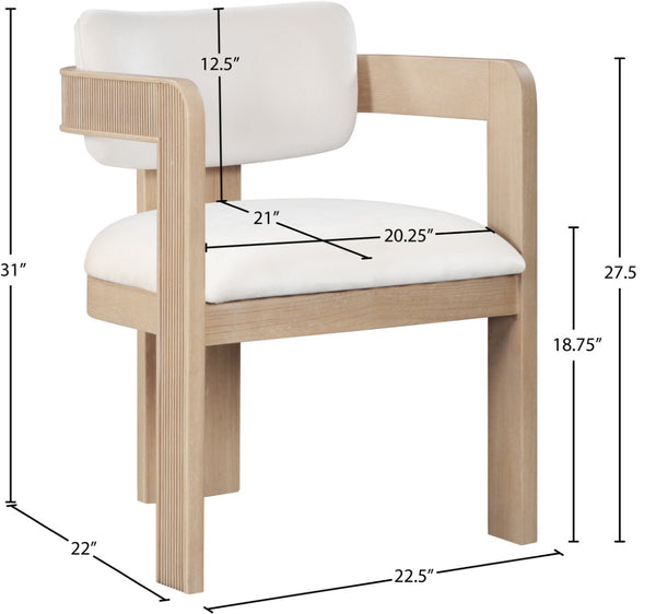 Meridian Furniture Sacha Fluted Wood Cream Velvet Dining Chair with Artisan Solid Frame for Elegant Rooms 11094Cream-C