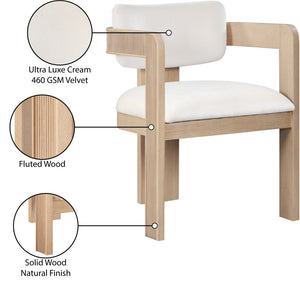 Meridian Furniture Sacha Fluted Wood Cream Velvet Dining Chair with Artisan Solid Frame for Elegant Rooms 11094Cream-C