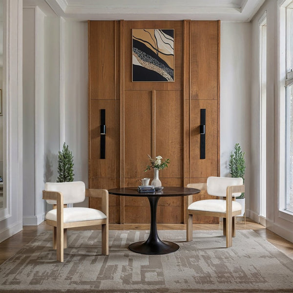 Meridian Furniture Sacha Fluted Wood Cream Velvet Dining Chair with Artisan Solid Frame for Elegant Rooms 11094Cream-C